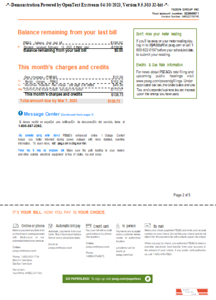 New York PSEG utility business bill, page 2, SCR PSD template